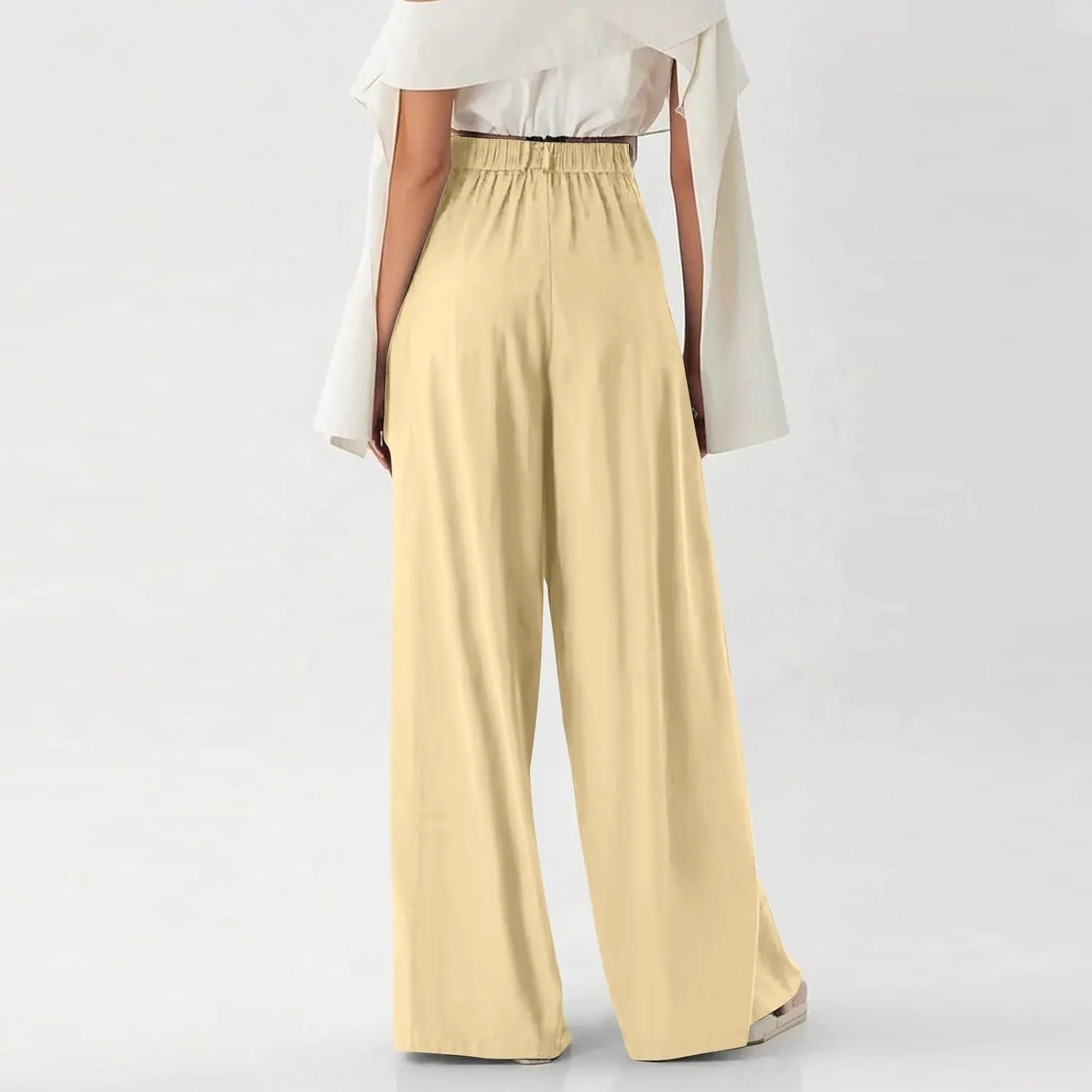 Women's Work Pants High Waisted Wide Leg Palazzo Pants with Pockets Elastic Waist Office Business Casual Trousers