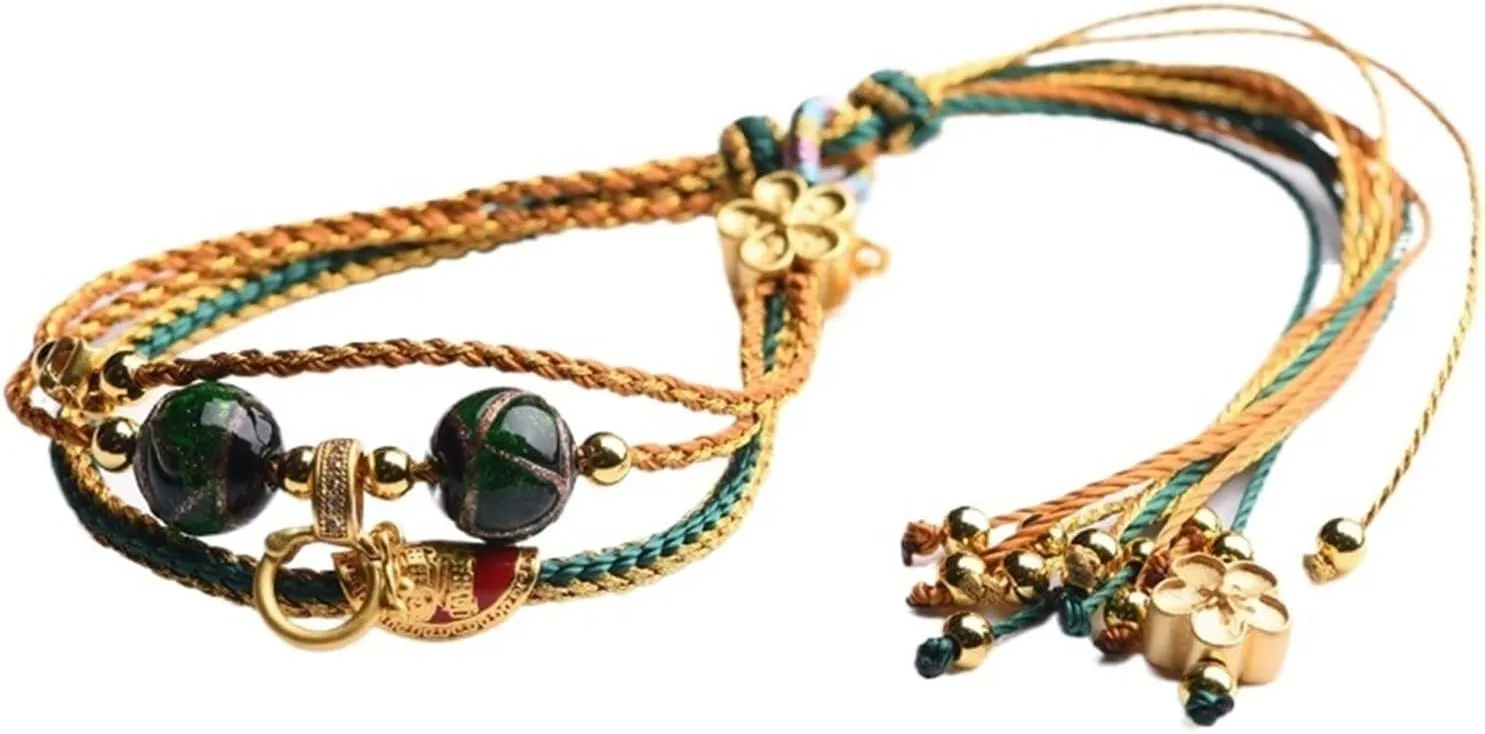 Woven BraceletPersonalised Bracelet Hand-Woven Jiaozi Xianghui Glazed Dragonfly Multi-Layered Women's Ethnic Wind Bracelet with Thangka Buddha Hand Rope