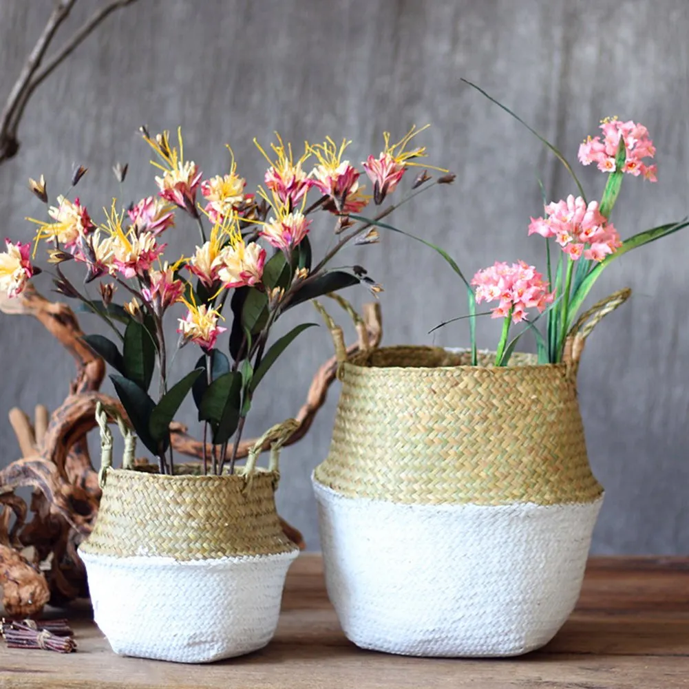 Woven Seagrass Flower Baskets Garden Flower Pot-L