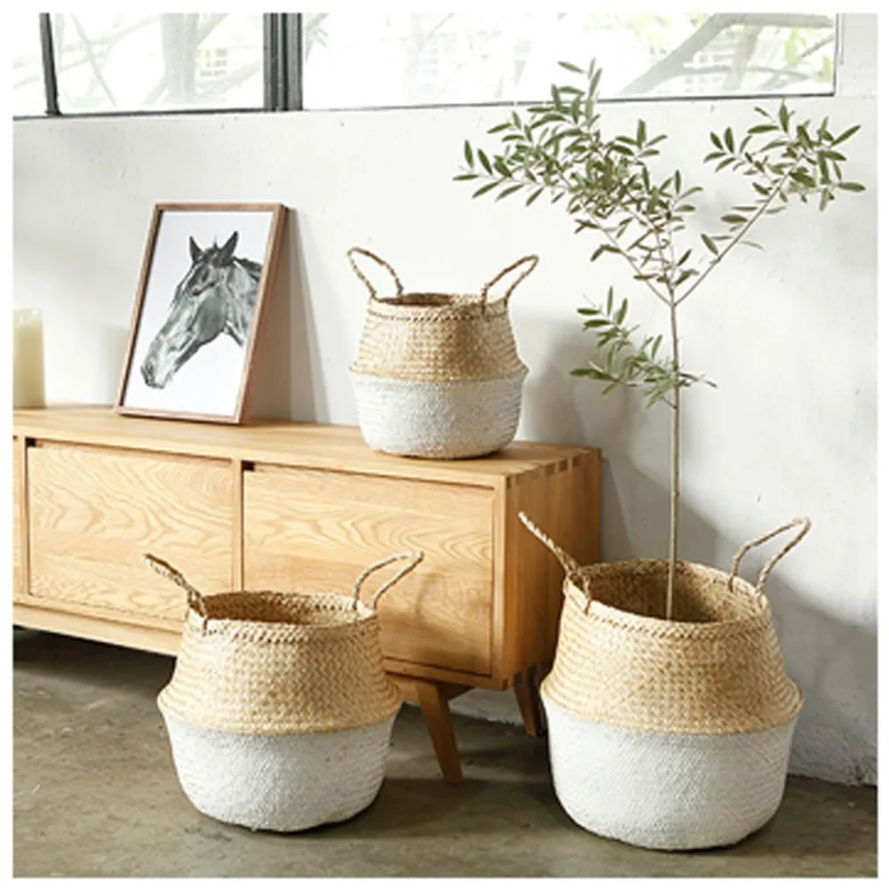 Woven Seagrass Flower Baskets Garden Flower Pot-L