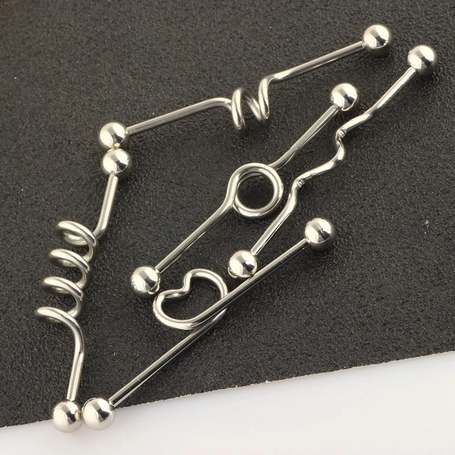 Wycian Nose Rings Hoops, Nose Rings 316L Surgical Steel 5PCS Long Bar with Heart and Geometric Shape 1.6MM for Women Jewelry
