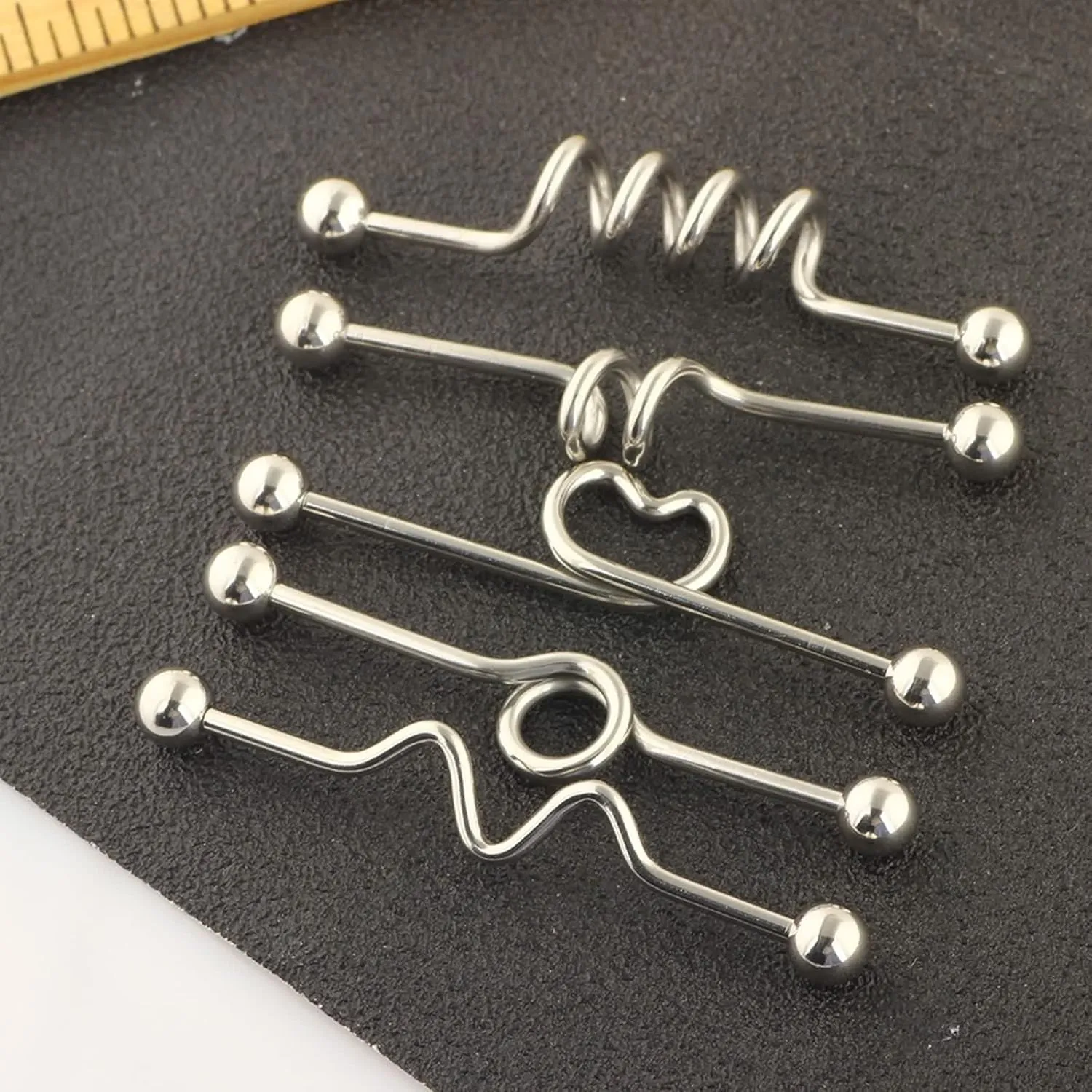 Wycian Nose Rings Hoops, Nose Rings 316L Surgical Steel 5PCS Long Bar with Heart and Geometric Shape 1.6MM for Women Jewelry