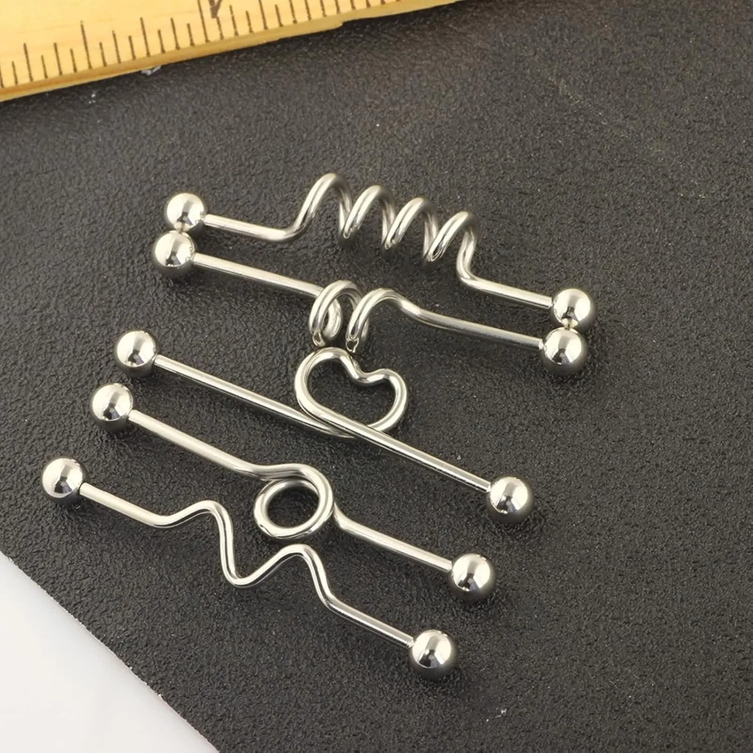 Wycian Nose Rings Hoops, Nose Rings 316L Surgical Steel 5PCS Long Bar with Heart and Geometric Shape 1.6MM for Women Jewelry