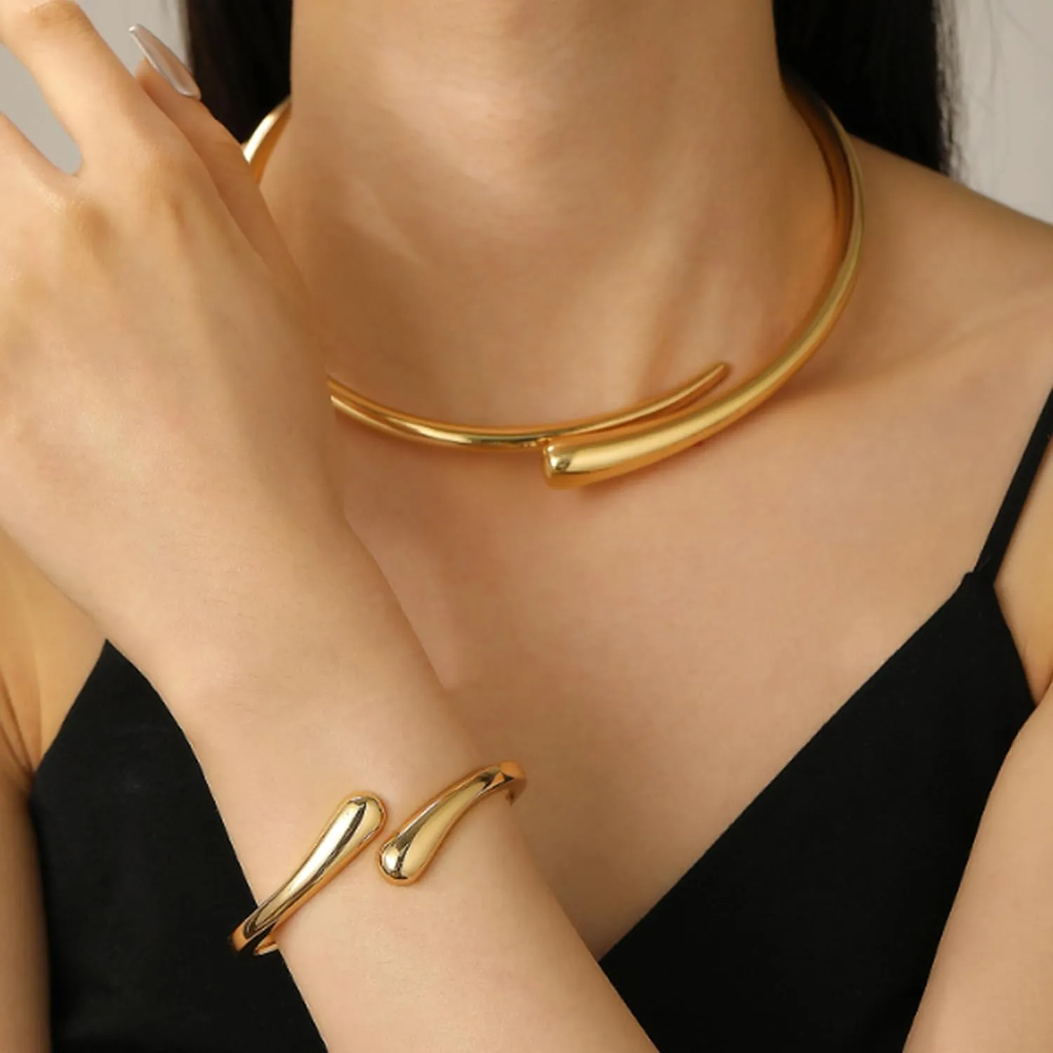 YANCHUN Chunky Gold Jewelry for Women Trendy Chunky Gold Earrings Necklaces Bracelet for Women Non Tarnish Cuff Bangles Bracelets 2025