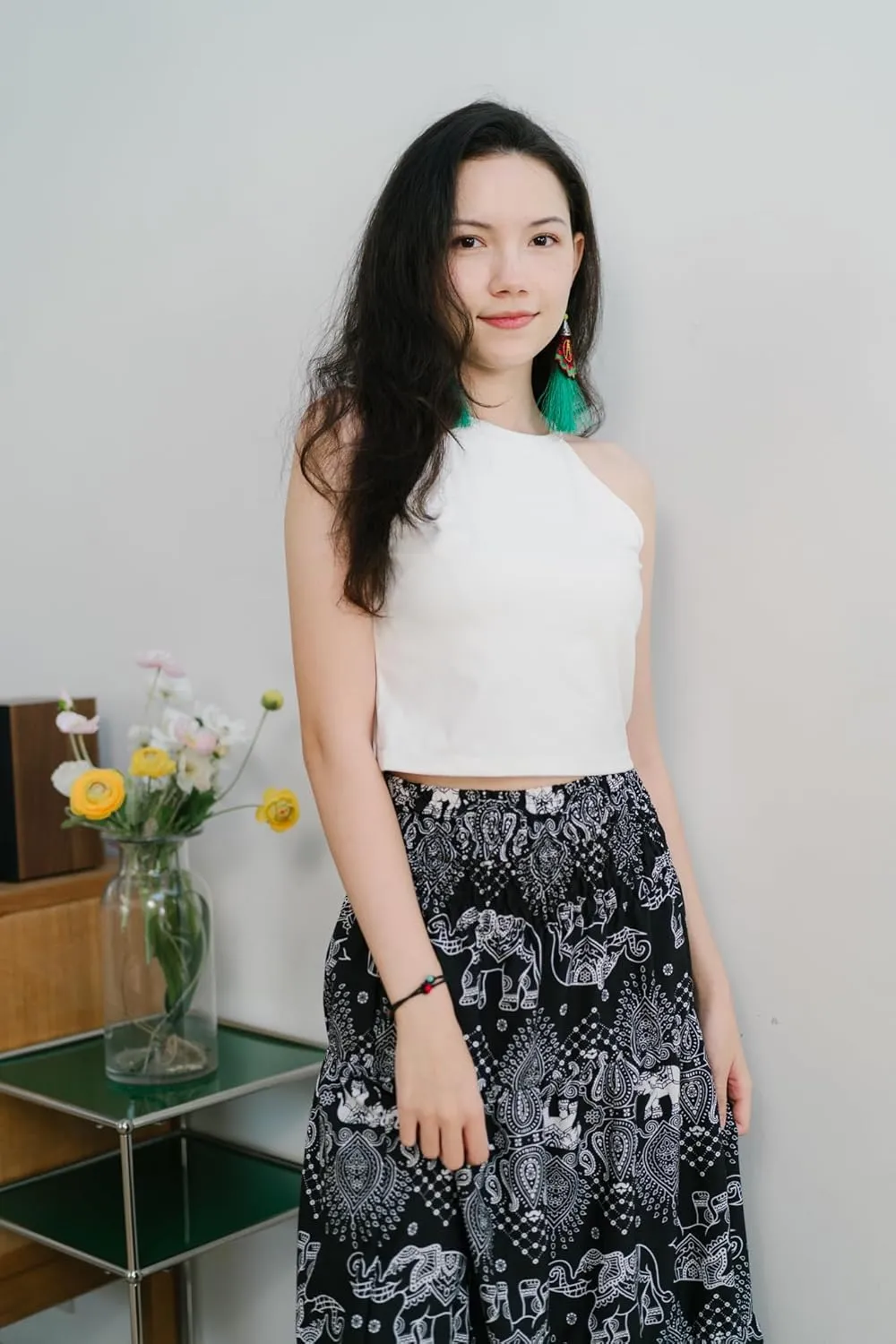 Your Cozy Womens Summer Boho Elastic Waist Pleated A-Line Flowy Swing Tiered Long Beach Maxi Skirt
