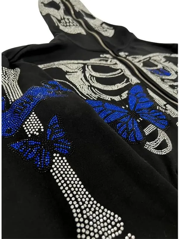 Yuemengxuan Women Y2k Goth Zip Up Hoodie Long Sleeve Harajuku Sweatshirt Aesthetic Casual Oversized Hooded Top Streetwear