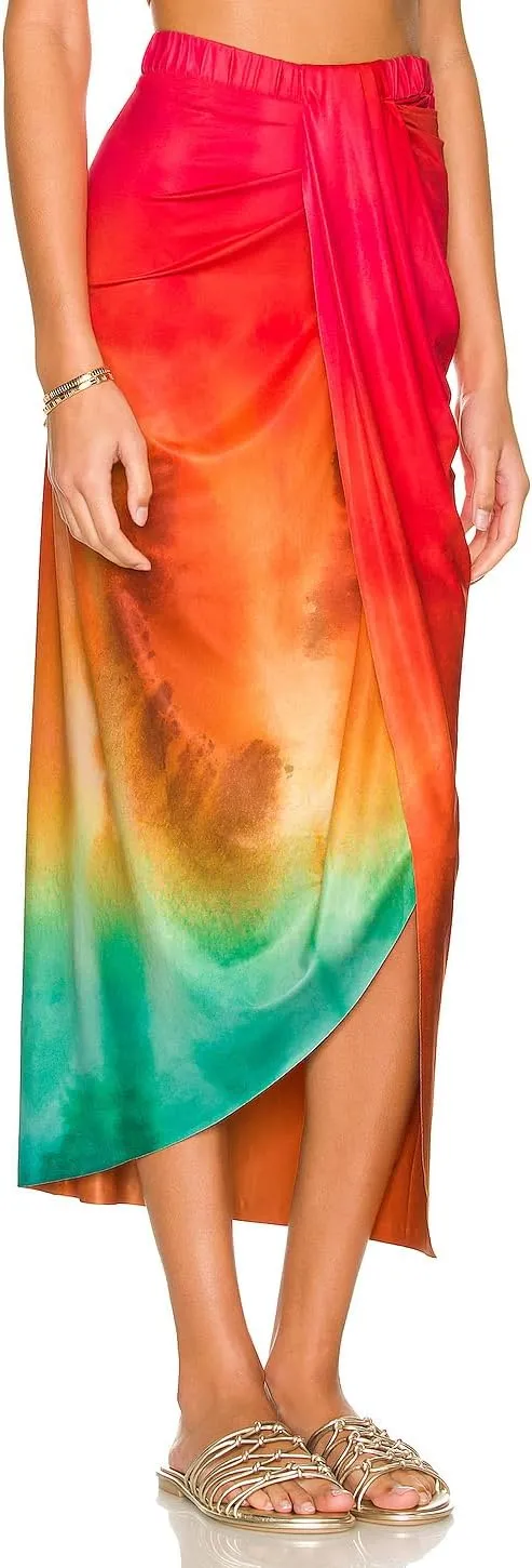 ZAFUL Women's High Waist Bohemian Midi Skirt Sexy Split Long Skirt Casual Tie Dye Boho Skirt