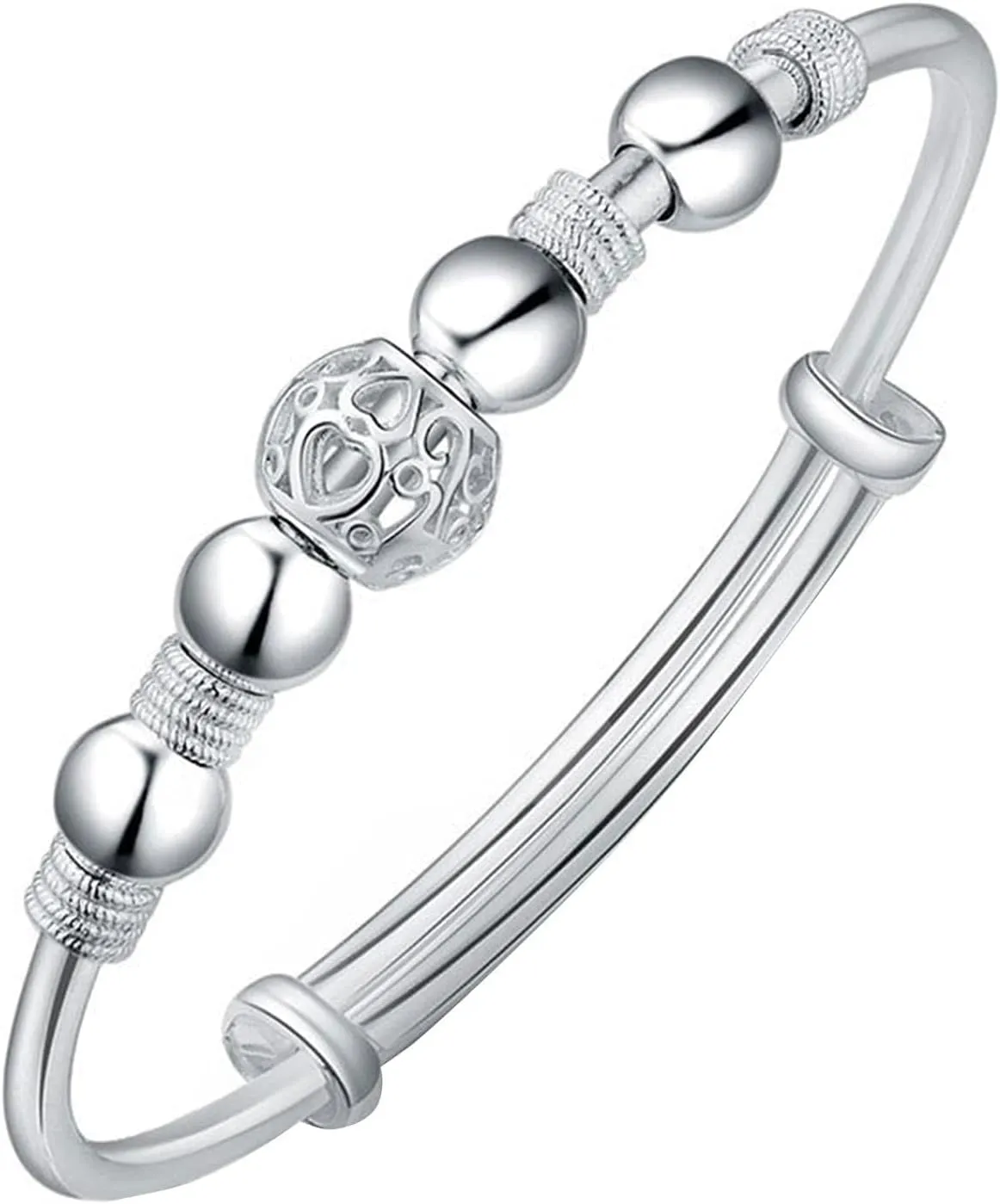 ZKXYFFS Silver Bracelets for Women 925 Sterling Silver Beads Bangle Bracelet Adjustable Fashion Women Jewelry Bangles Girls Mom Wife Valentine Mothers Day Gift