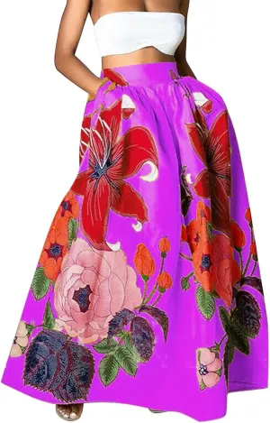 ZYXTIM Maxi Skirts for Women Trendy Summer Long Skirts Floral Printed Colorful Fashion Skirt for Party Beach Holiday Travel