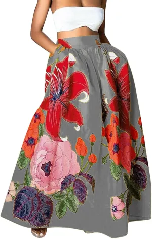 ZYXTIM Maxi Skirts for Women Trendy Summer Long Skirts Floral Printed Colorful Fashion Skirt for Party Beach Holiday Travel