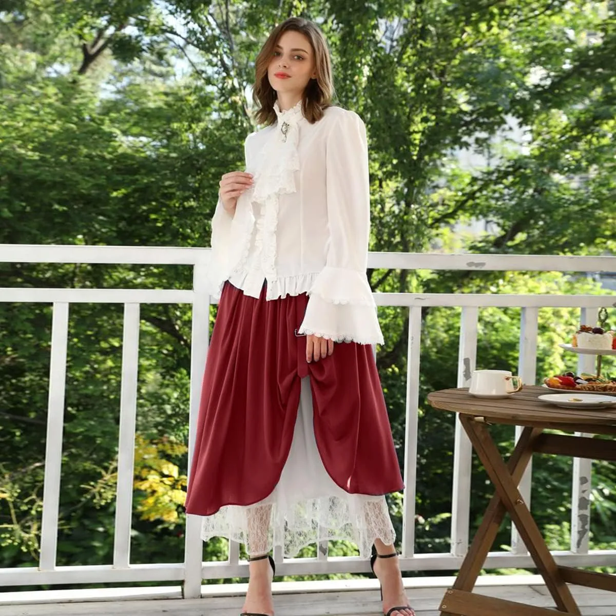 ZZEQYG Women's Victorian Renaissance Skirt Double-Layer Long Skirts