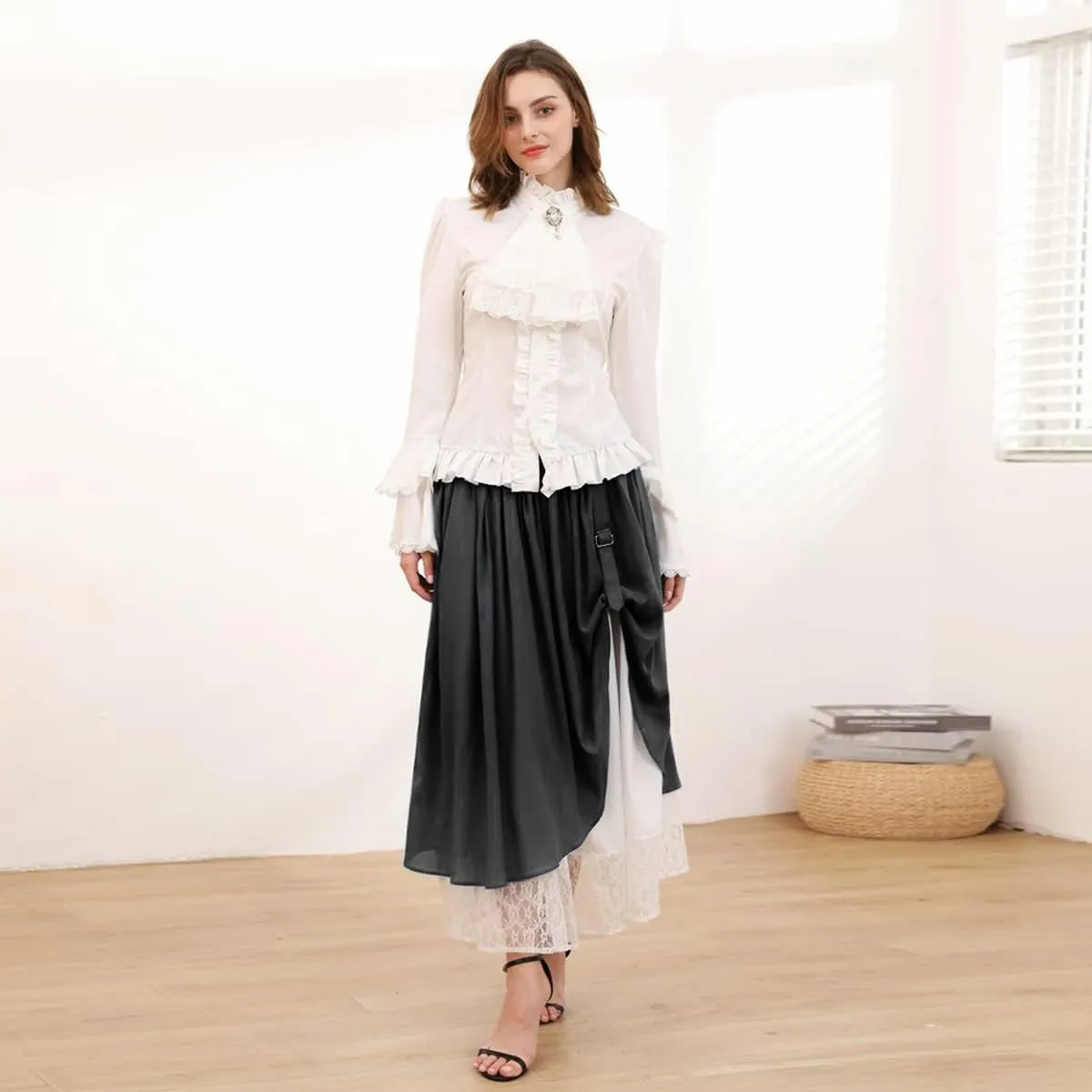 ZZEQYG Women's Victorian Renaissance Skirt Double-Layer Long Skirts