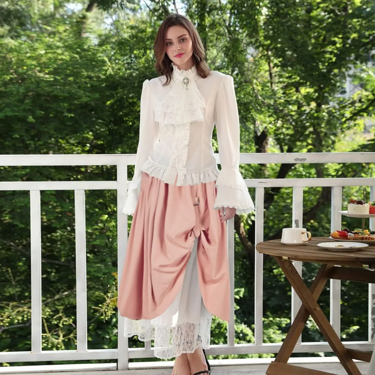 ZZEQYG Women's Victorian Renaissance Skirt Double-Layer Long Skirts