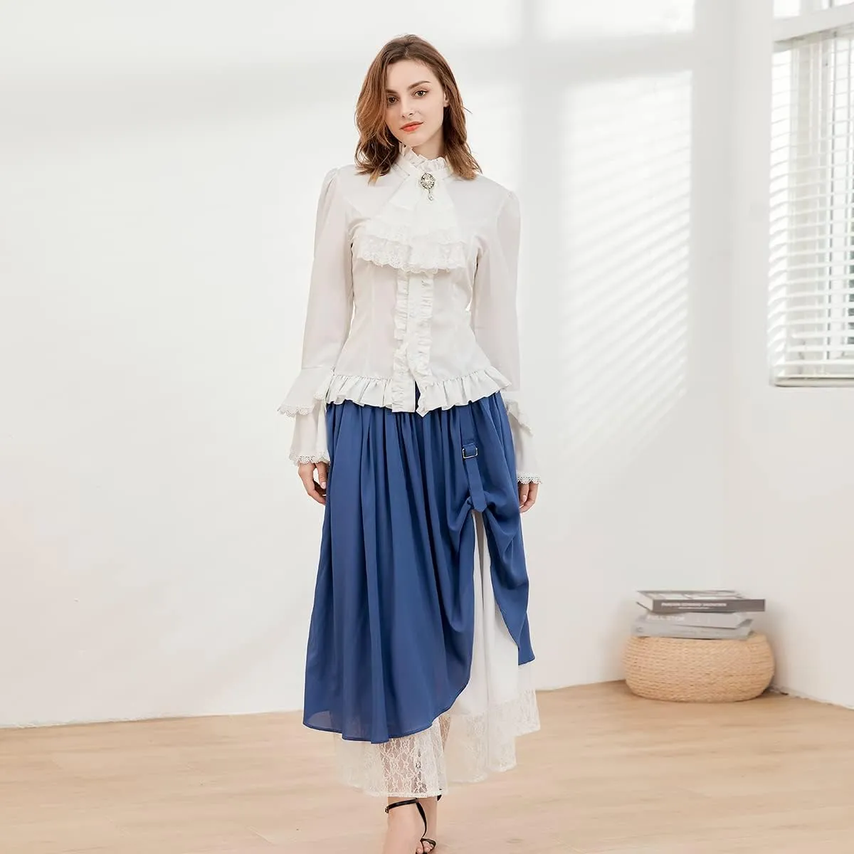 ZZEQYG Women's Victorian Renaissance Skirt Double-Layer Long Skirts