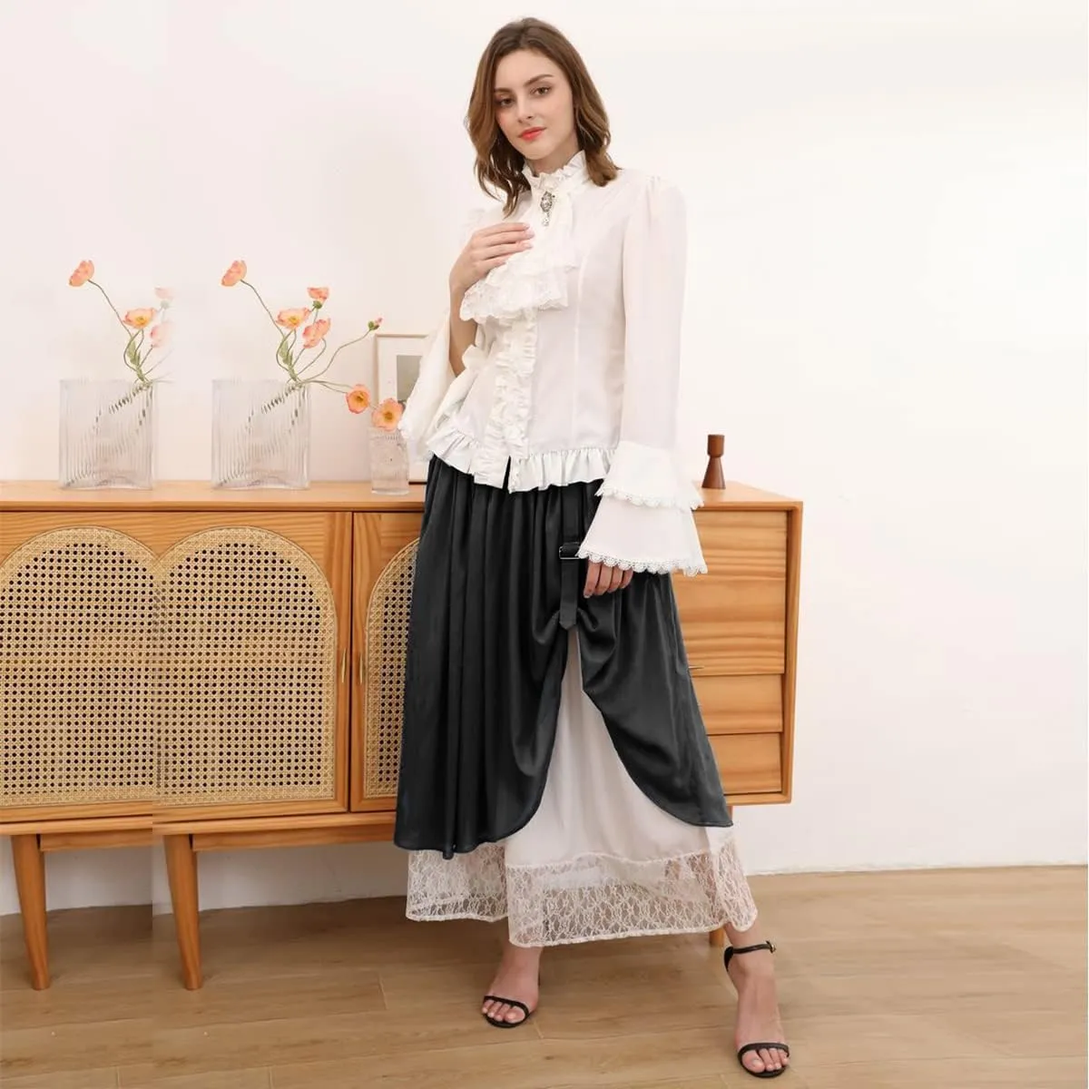 ZZEQYG Women's Victorian Renaissance Skirt Double-Layer Long Skirts