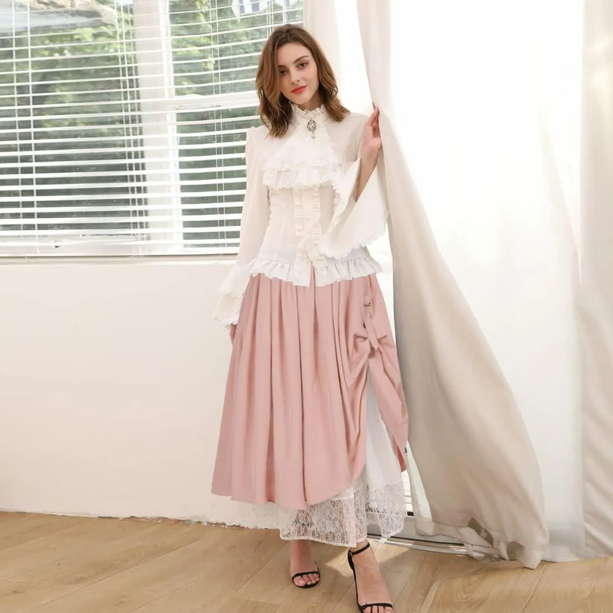 ZZEQYG Women's Victorian Renaissance Skirt Double-Layer Long Skirts